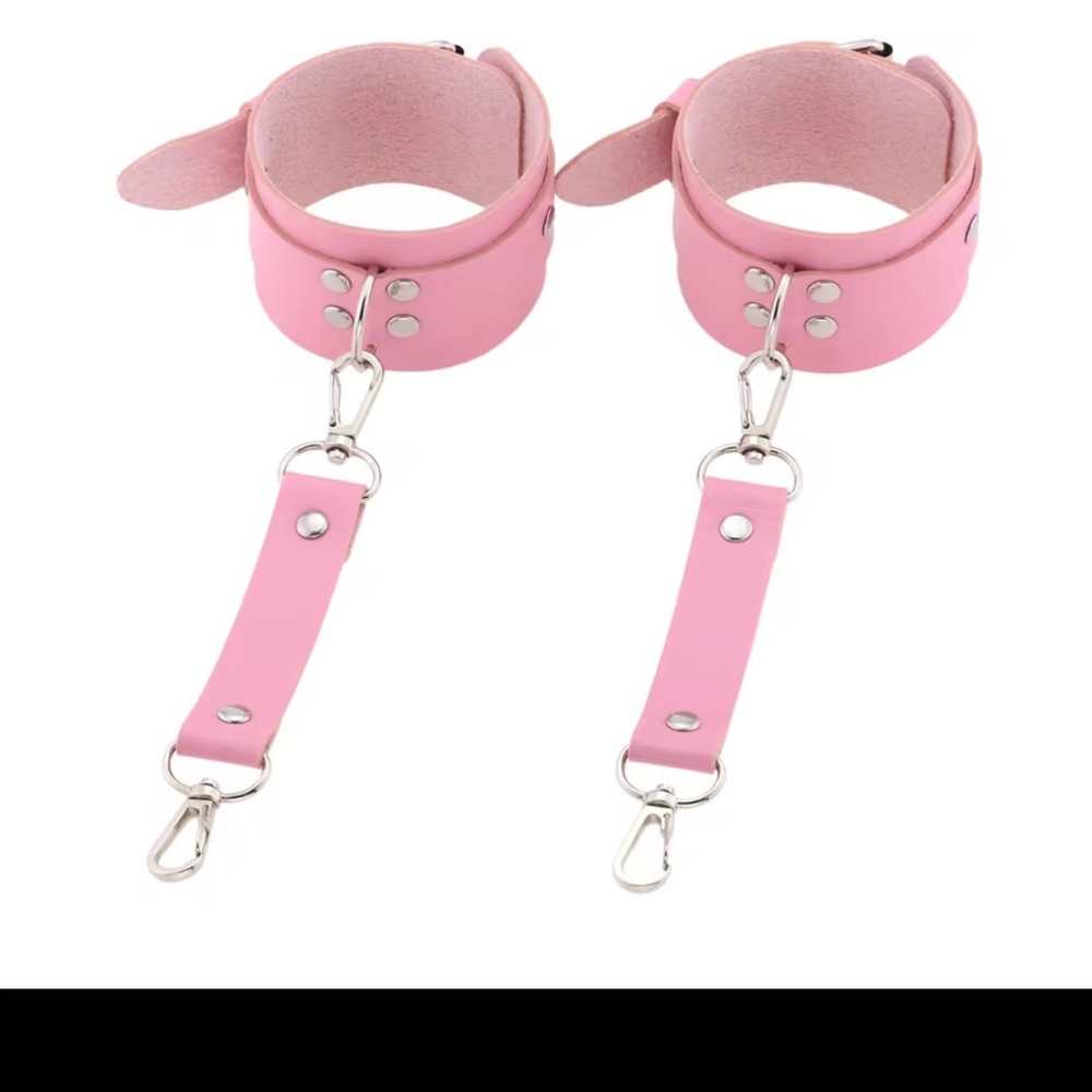 Pink Leather Handcuffs with Silver Hardware